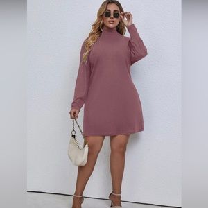 Mock neck waffle knit dress plus size